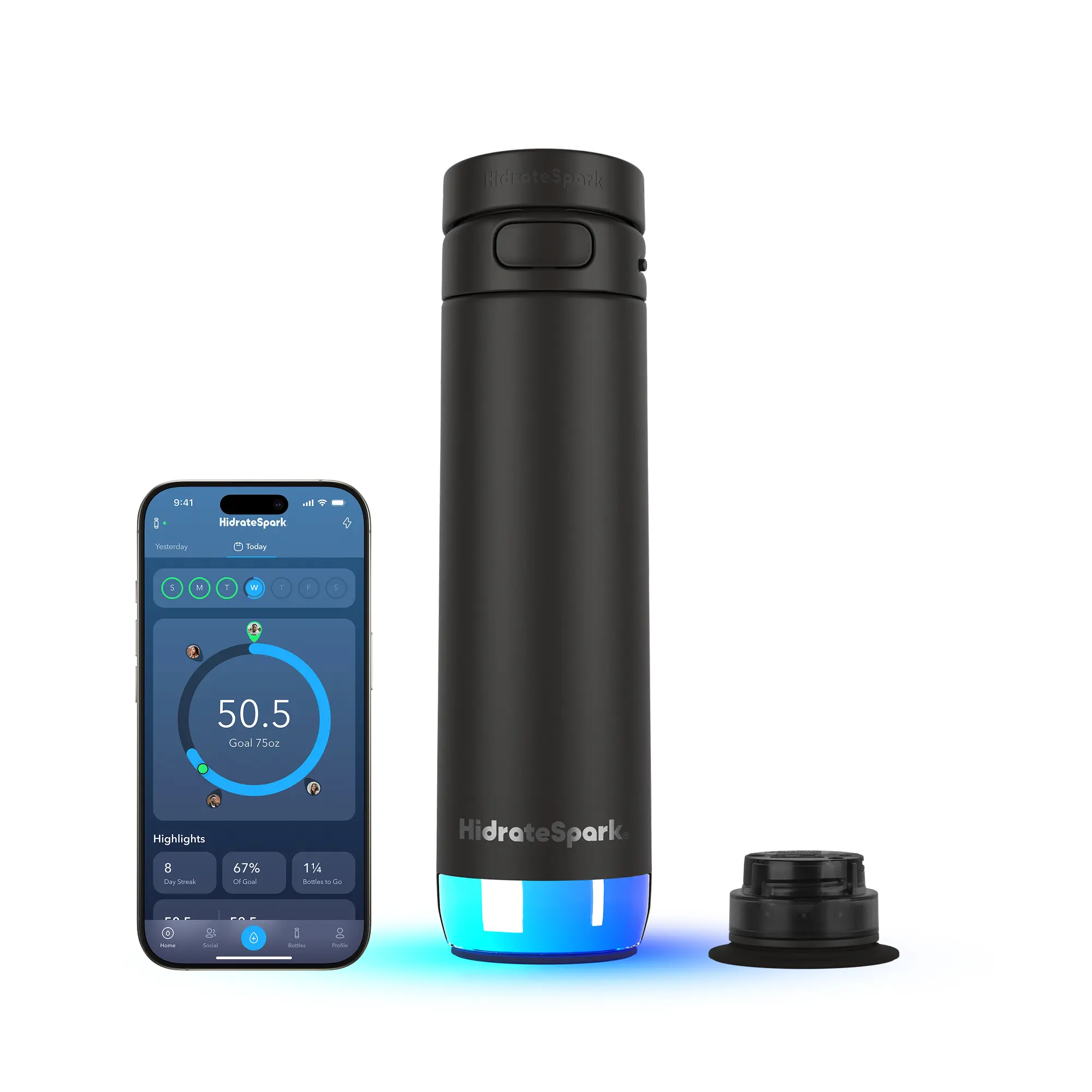 HidrateSpark PRO 2 Smart Water Bottle with App – 21 oz Insulated Stainless Steel Flask, Bluetooth Water Intake Tracker, Glows & Beeps for Hydration Reminder, Straw Lid, Apple Find My Compatible