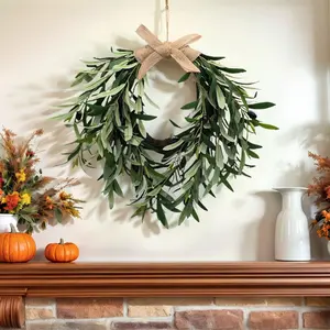 A delicate olive leaf fruit wreath, suitable for spring and summer. It can be hung on the door as an indoor decoration Home Ornament. This is a realistic flower wreath with vine circles and fake flowers, suitable for Christmas wall or window decoration.