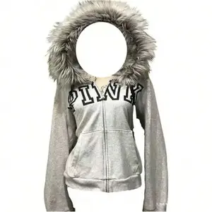 Zip Up Hoodie Fur Jackets  Crop Winter Coats Teen Streetwear 2000s Vintage Womenswear Faux