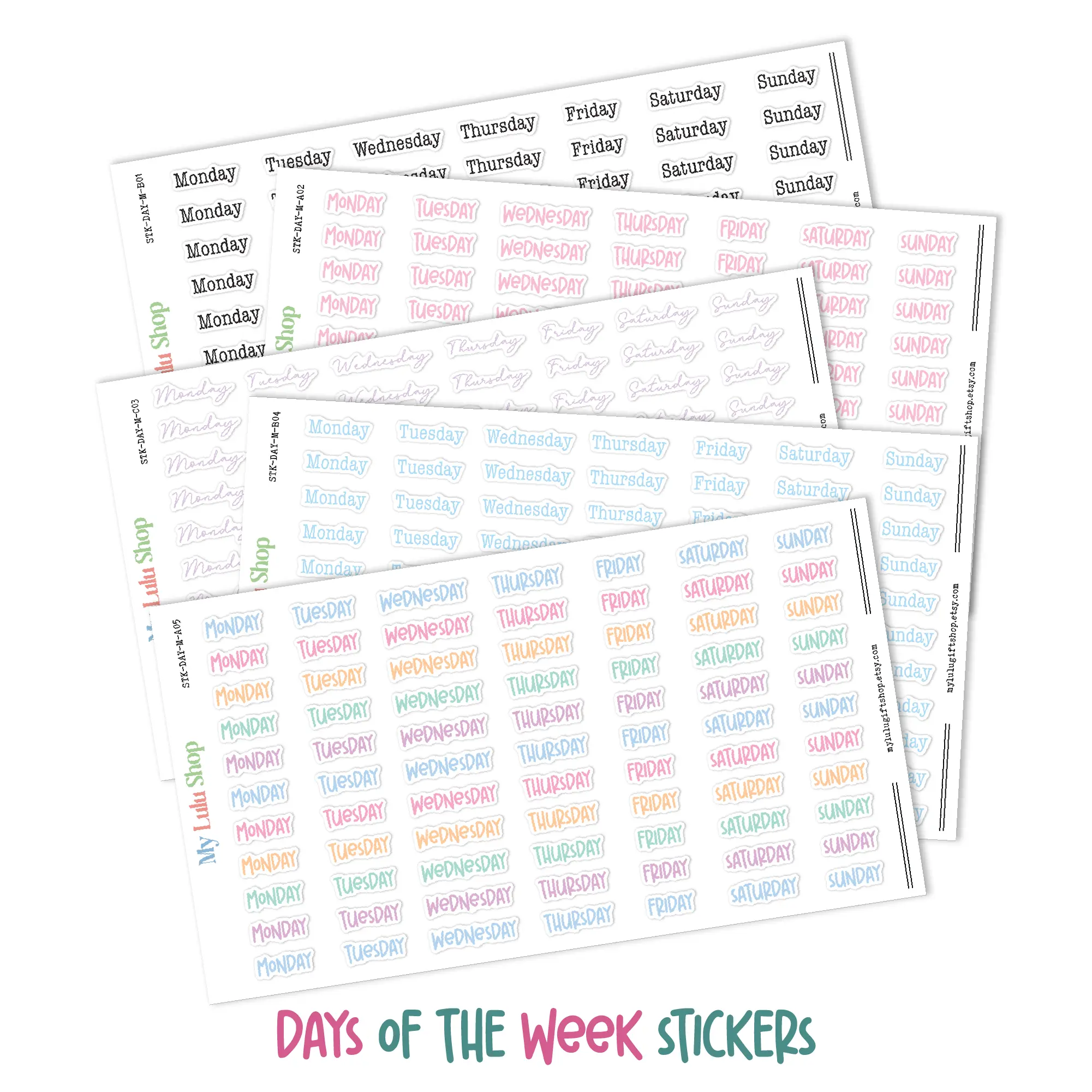 Days of the Week Planner Stickers for Calendars & Journals - Clear Glossy or White  Premium Matte Sticker Vinyl - Perfect for Festive Planning & Organization - MINI & REGULAR Size