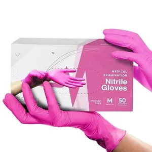 [New Deal] Fuchsia Hot Pink Nitrile Disposable Gloves 50 Count - 3 Mil - Powder and Latex Free - Surgical Medical Exam Gloves - Food Safe Cooking Gloves Cleaning