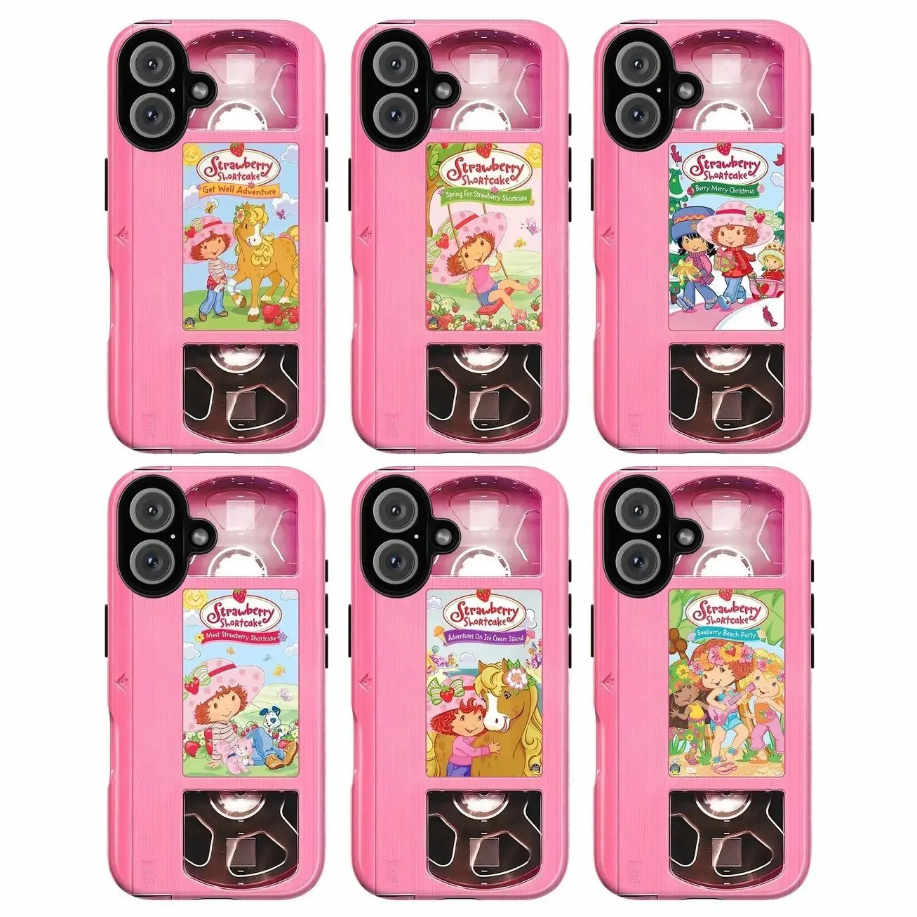 Retro 90s Pink Strawberry Short-cake Phone Case, Y2K Strawberry Girly VHS Tape Case for iPhone 17, X, 11, 12, 13, 14, 15, 16 Series & Galaxy Series
