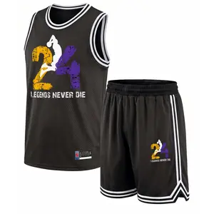 Men’s Sport Shots 24 Mesh Basketball Jersey Set, Sleeveless Tank Top and Shorts 2 Piece Outfit, Lightweight Breathable Athletic Sportswear, Casual Summer Training Uniform for Gym, Streetwear, Running, Beach and Daily Wear