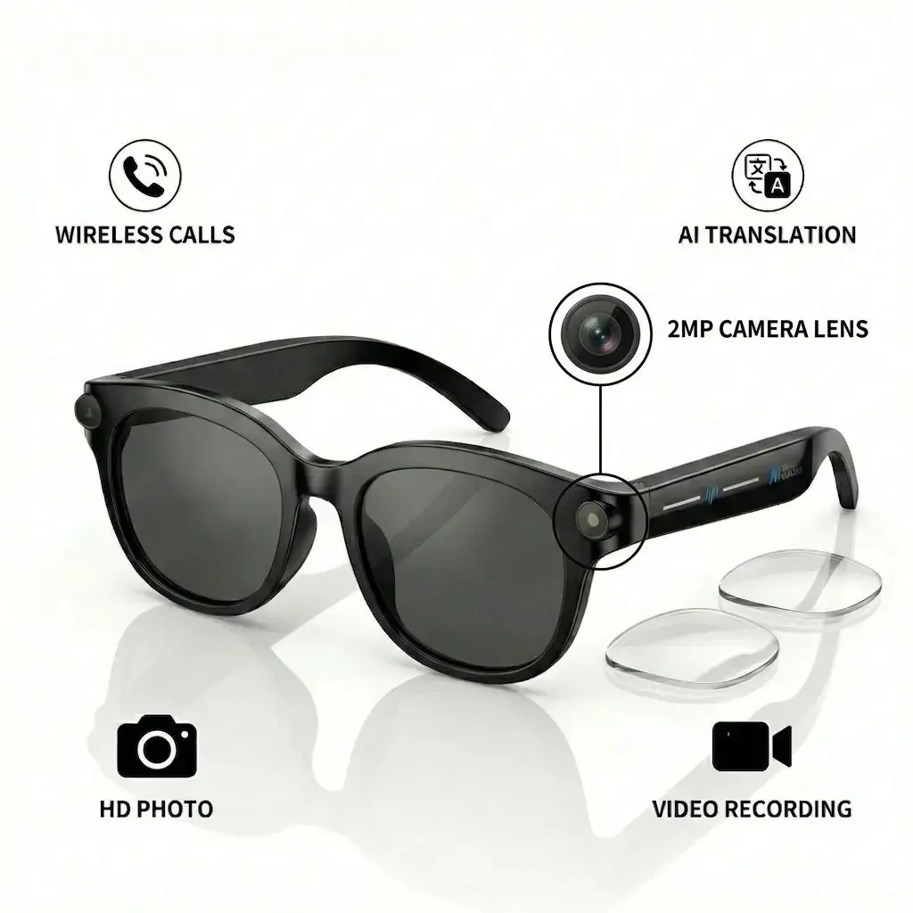 M89 Smart Bluetooth-compatible Glasses, Multifunctional Smart Glasses, HD Camera, Music Control, Wireless Calling, Object Recognition, Outdoor Sports, Chargeable