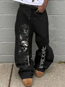 Men's Regular Fit Letter Print Contrast Trim Sweatpants, Casual Streetwear Jogger Pants for Daily Wear, Mens Bottoms for All Seasons