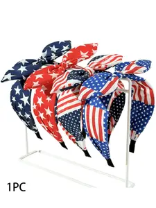 New American Flag Bow Hairband, Independence Day Star Stripes Bunny Ears Headband, Festival Party Accessory, 1pc