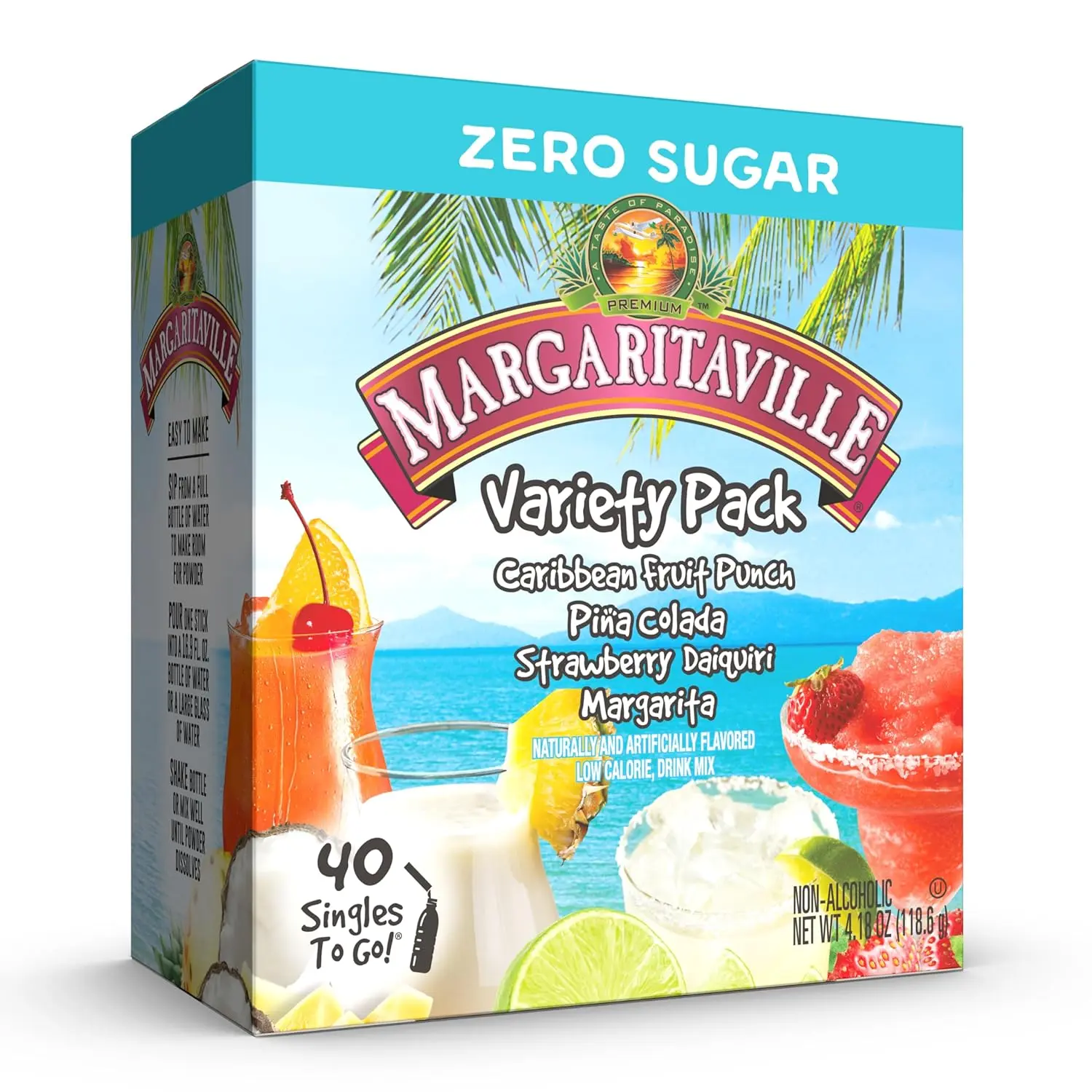 Margaritaville Powdered Wellness Supplement Water Drink Mix, Variety Pack, 40 Packets