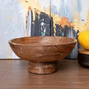 Wooden Fruit Bowl, Acacia Wood Footed Bowl, Pedestal Dining Table Bowl, Kitchen Gift For Mom, Serving Bowl, Hosting Decor