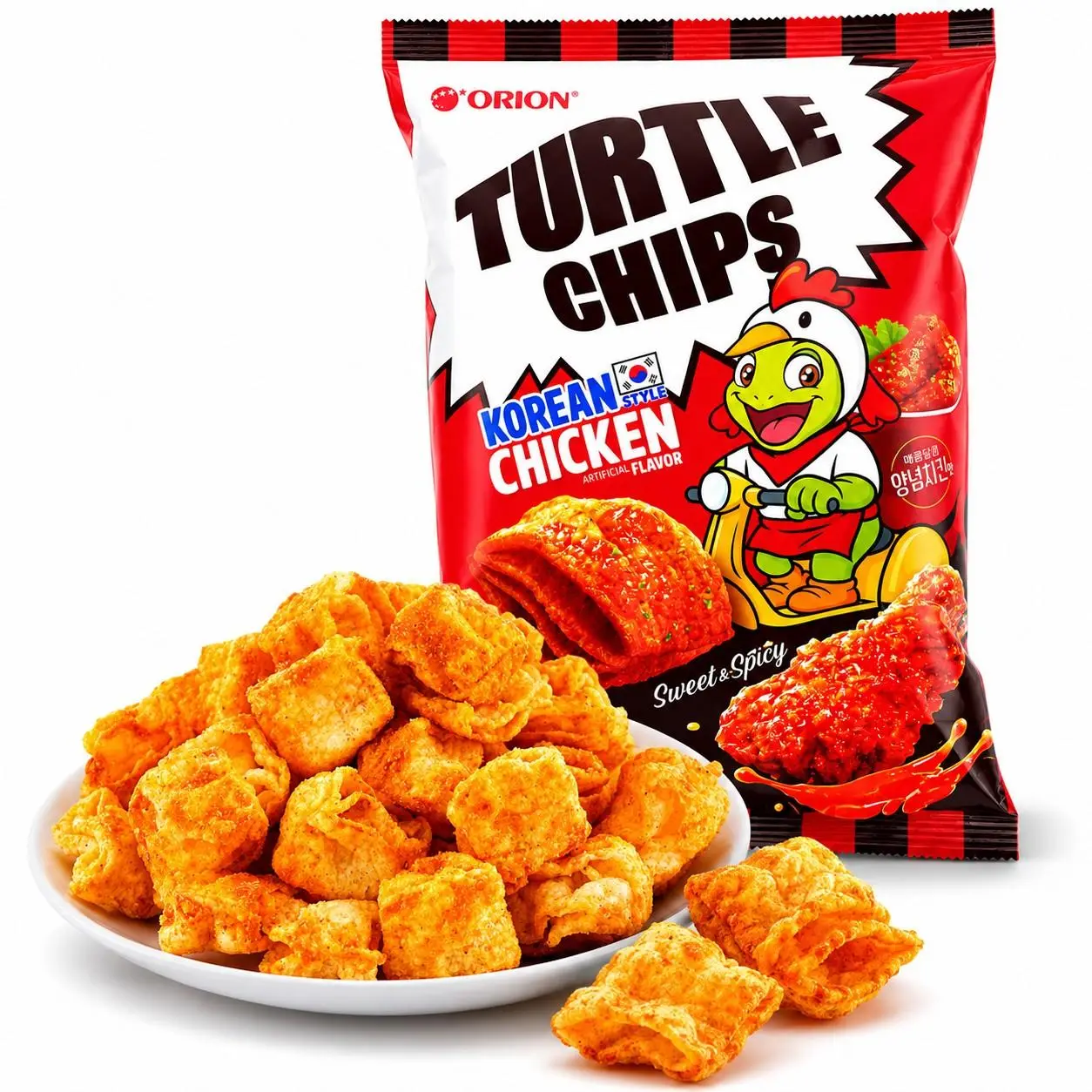 Turtle Chips Korea Korean Chicken Sweet Spicy 5.64 oz 6 Huge Bags