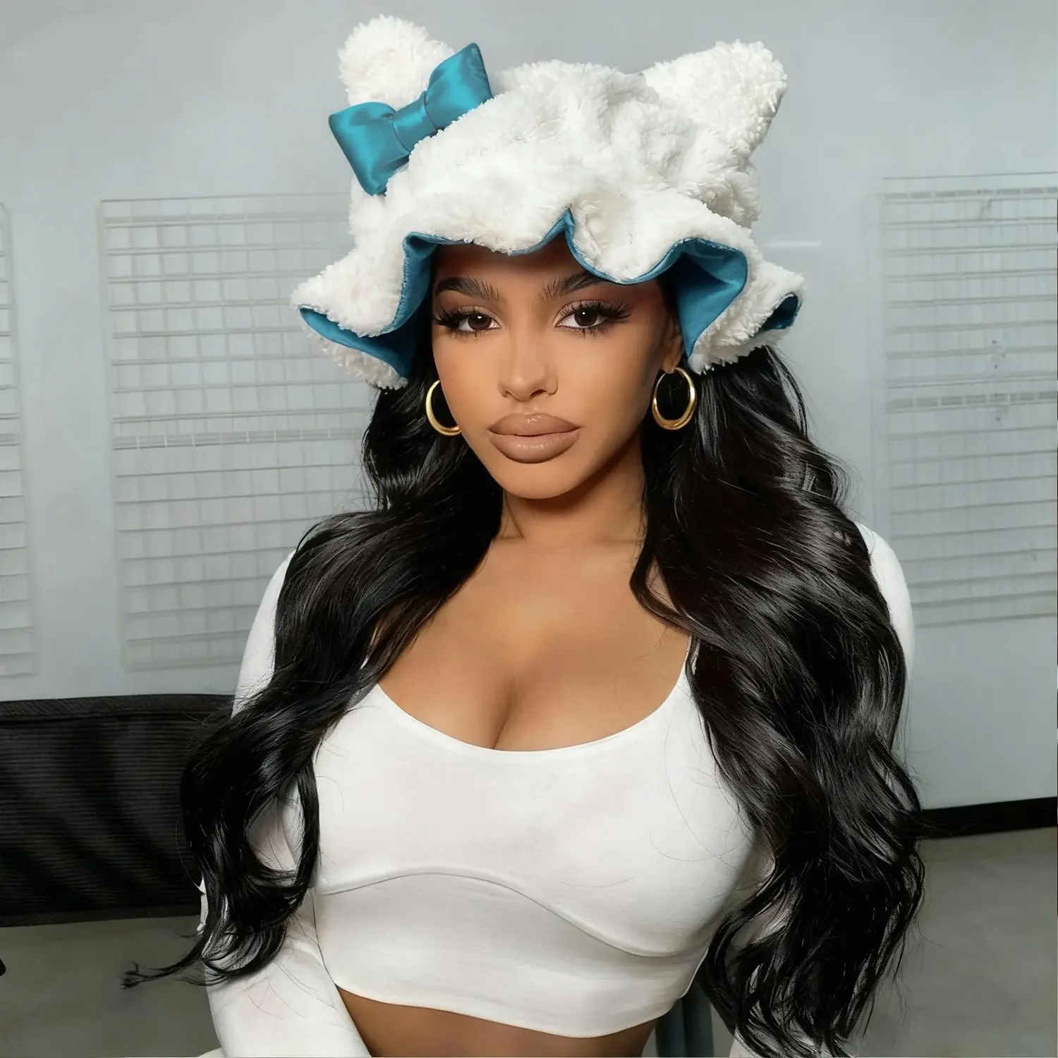 Luxury Kitty Teddy Bonnet Adjustable, Daily Hair Care and Protection, Satin Lining, Cute Ears, No Frizz, All Comfort, Stylish Curl Protection, Sleep Bonnets, Haircare Bonnet, For Curls, Curly