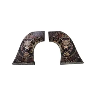 Ruger Wrangler Replacement Panels | Black ABS | Wolf on Viking Shield | Brown Patina | UV Printed | Fits Wrangler & Super Wrangler | Includes Installation Screw