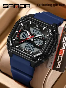 Men's Sanda Multi-Functional Waterproof Glow-In-The-Dark Electronic Watch, Countdown Function, Versatile & Stylish, Textured Square Design