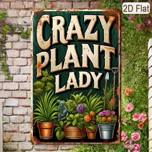 2D Flat Crazy Plant Women'S Metal Sign, 12 * 8-inch Garden and Home Decoration Plaque, with Flower and Gardening Tool Design, Rural Garden Scene, Interesting Retro Posters, Suitable for Garage Porch, Coffee Shop Women'S Dongting Courtyard Wall Decor