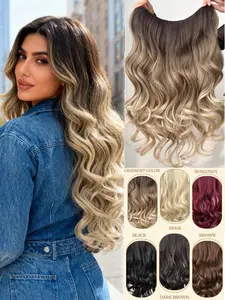 V-Clip Style Hair Extensions in, Light Gold, Burgundy, Gradient, Synthetic Wavy Curly, 20 Inch Long Wavy Heat-Resistant Fiber, Perfect for Christmas Halloween Parties and Everyday Use, Synthetic Clip Hairpiece, Curly Wave Extensions