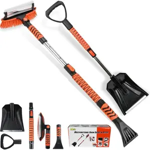 42'' Ice Scraper and Extendable Snow Brush Emergency Snow Shovel Snow Broom with Foam Grip 180° Pivoting Brush Head Snow Scraper for Cars, Trucks, SUVs, Vehicle