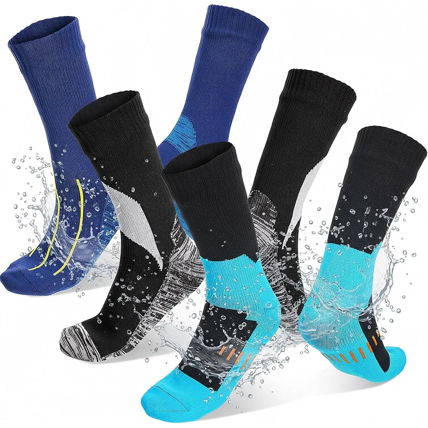 3 Pairs Waterproof Socks, Unisex Breathable Sport Socks for Men Women Outdoor Hiking Walking Running Skiing Trekking Wading Fishing