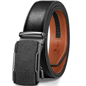 Men's Leather Ratchet Belt  Adjustable Dress & Casual Belt with Easy Release Buckle, Ideal Gift for Men
