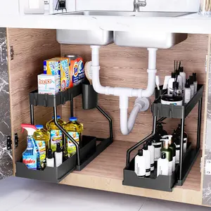Under Sink Storage Organizer, 1 Count Double Layer Sliding Under Sink Organizer, Multi-purpose Pull-out Storage Organizer for Bathroom & Kitchen, Racks, Bathroom Organizing Accessories