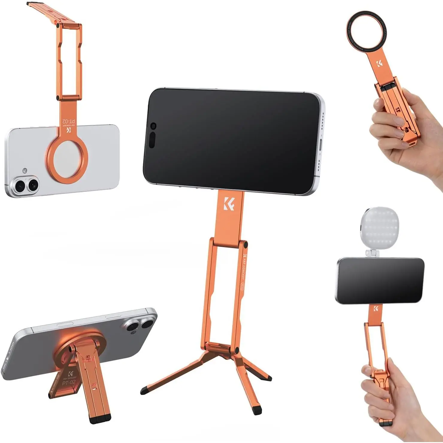 K&F CONCEPT 7mm Thin 59g Magnetic Phone Stand, Foldable Selfie Stick for iPhone, Dual-Sided Magnets Mini Tripod Pocket Cell Phone Stand with Hook, Compatible with iPhone 17-12 Series Android Phones