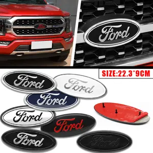 1Pcs 3D Aluminum alloy+ABS 22.3cm*9CM Ford Logo Front Grille Hood Sticker, Sticker For Cars, Blue Car Truck Accessories For Focus mk2 mk3 Fiesta F150 Ranger