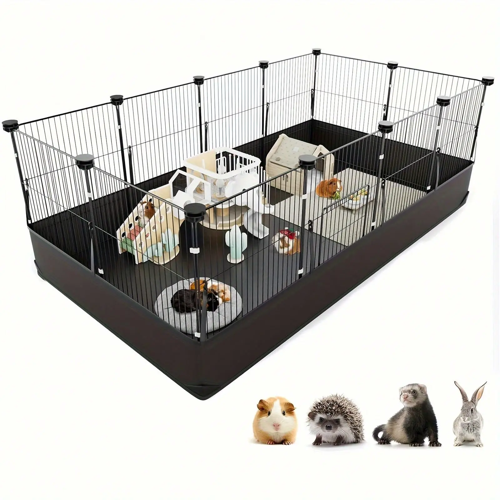 Guinea Pig Cage With Waterproof PVC Bottom Liner & One-Hand Release Hook, Triple Fixing C&C Cage For Guinea Pigs, Bunny, Rabbit, Hedgehog, Small Animal Indoor Playpen 48''L X 24''W X 16''H