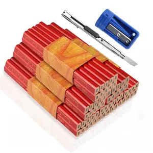 Pack of 60 Carpenter's Pencils,Red Octagonal Pencil,Construction Site,175 mm Thick Core Construction Pencil,Carpenter's Pencil with Pencil Sharpener,Art Knife for Carpentry Drawings,Christmas Gifts,Hand Tools Kits