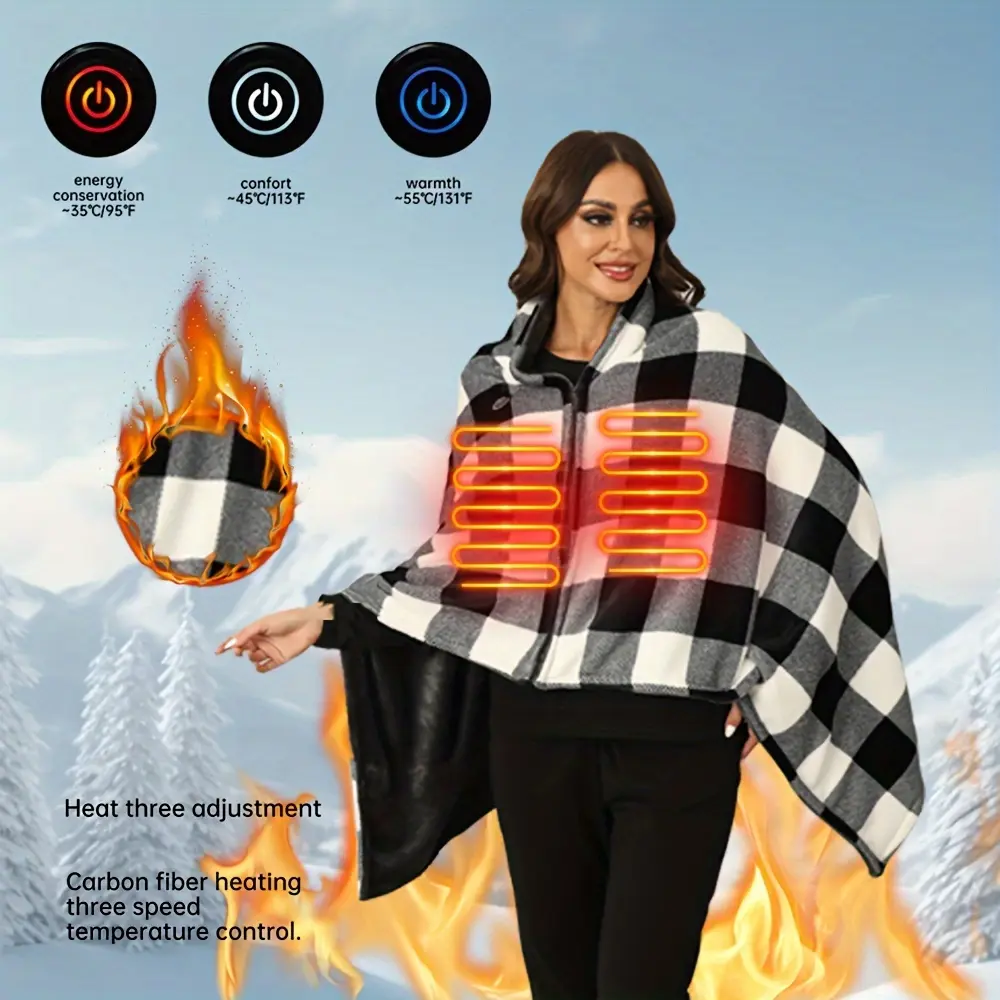 Smart Electric Wearable Heated Blanket Multi-Function, Three Temperature Settings, USB Powered, Warm Shoulders and Legs, Soft and Comfortable