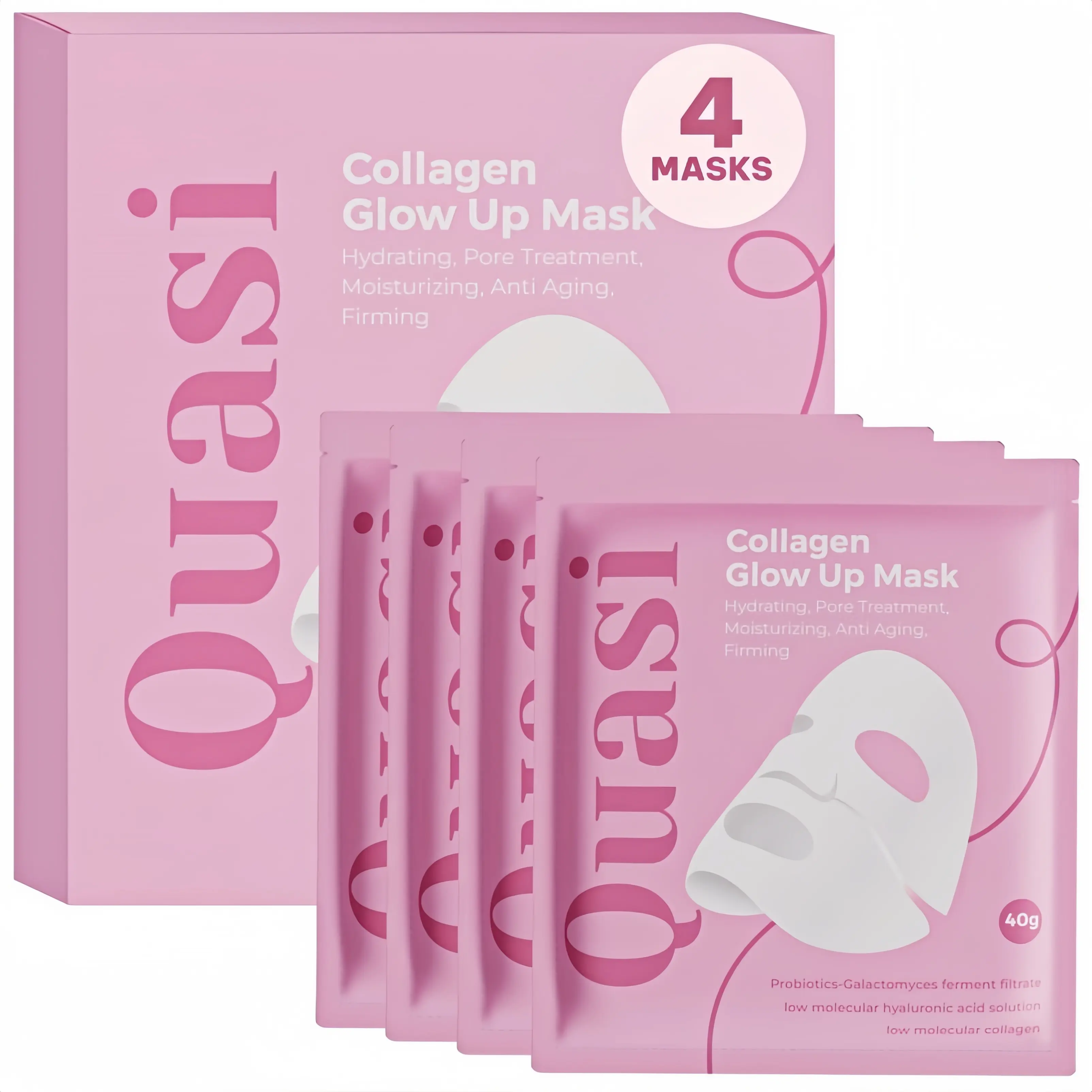 Limited time sale, Quasi Bio-Collagen Face Mask Overnight – Hydrating Korean Sheet Mask – Niacinamide & Low Molecular Collagen – Firming & Smoothing Skincare for All Skin Types – 4 Masks