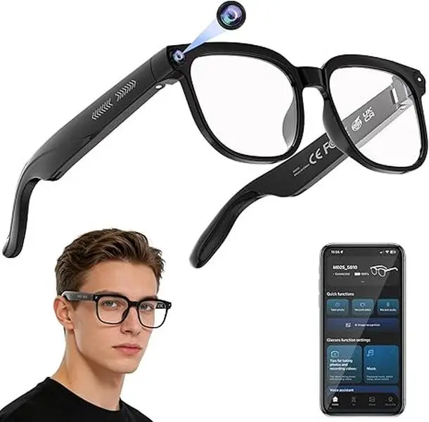 Smart glasses with 4K video recording and audioplayback, unisex, Bluetooth camera glasses with 8MPresolution, HD hidden video recording, Al voice controland ，Translation glasses, photography glasses