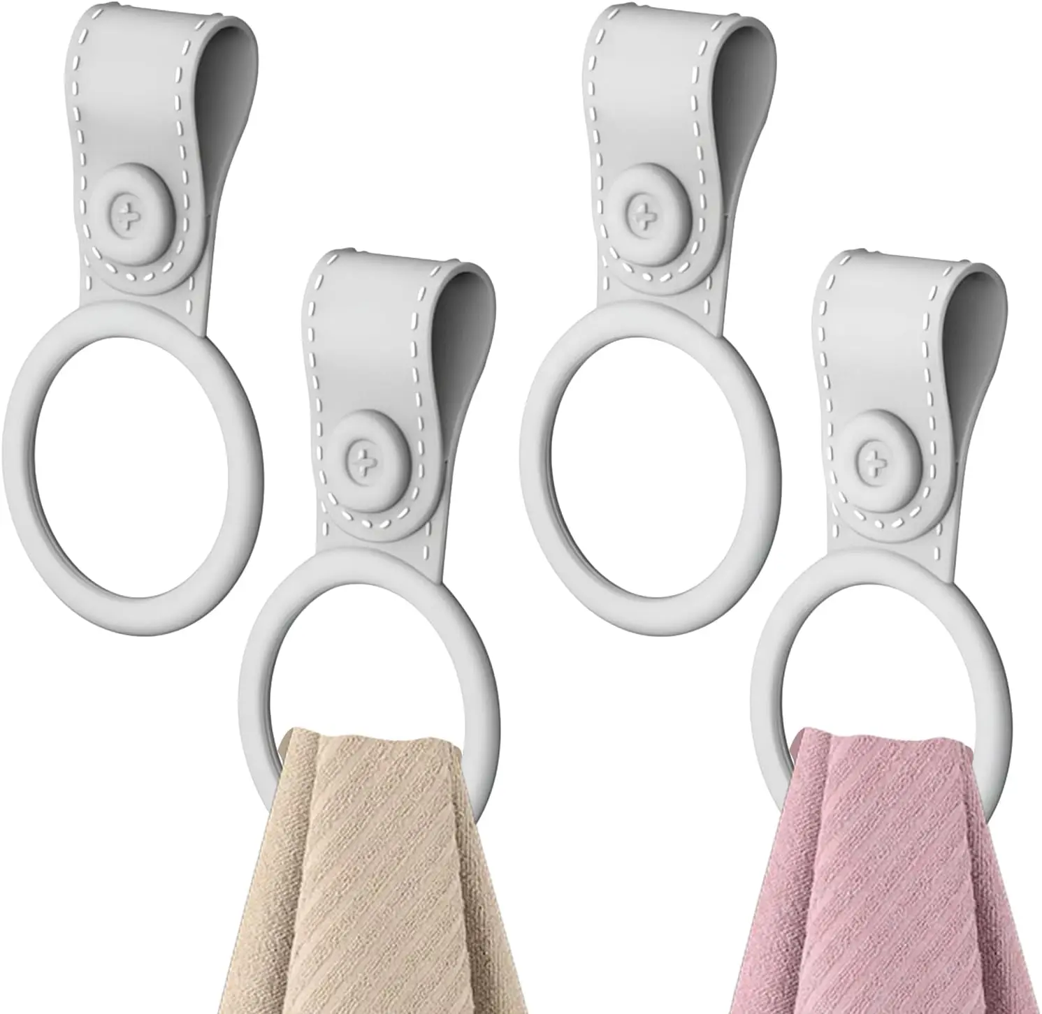 4 Pack Silicone Kitchen Towel Holder, Hanging Kitchen Towels; Dish Towel Holder for Cabinet, Oven, Stove, Sink – Durable, Non-Slip Design for Easy Hanging (Grey)