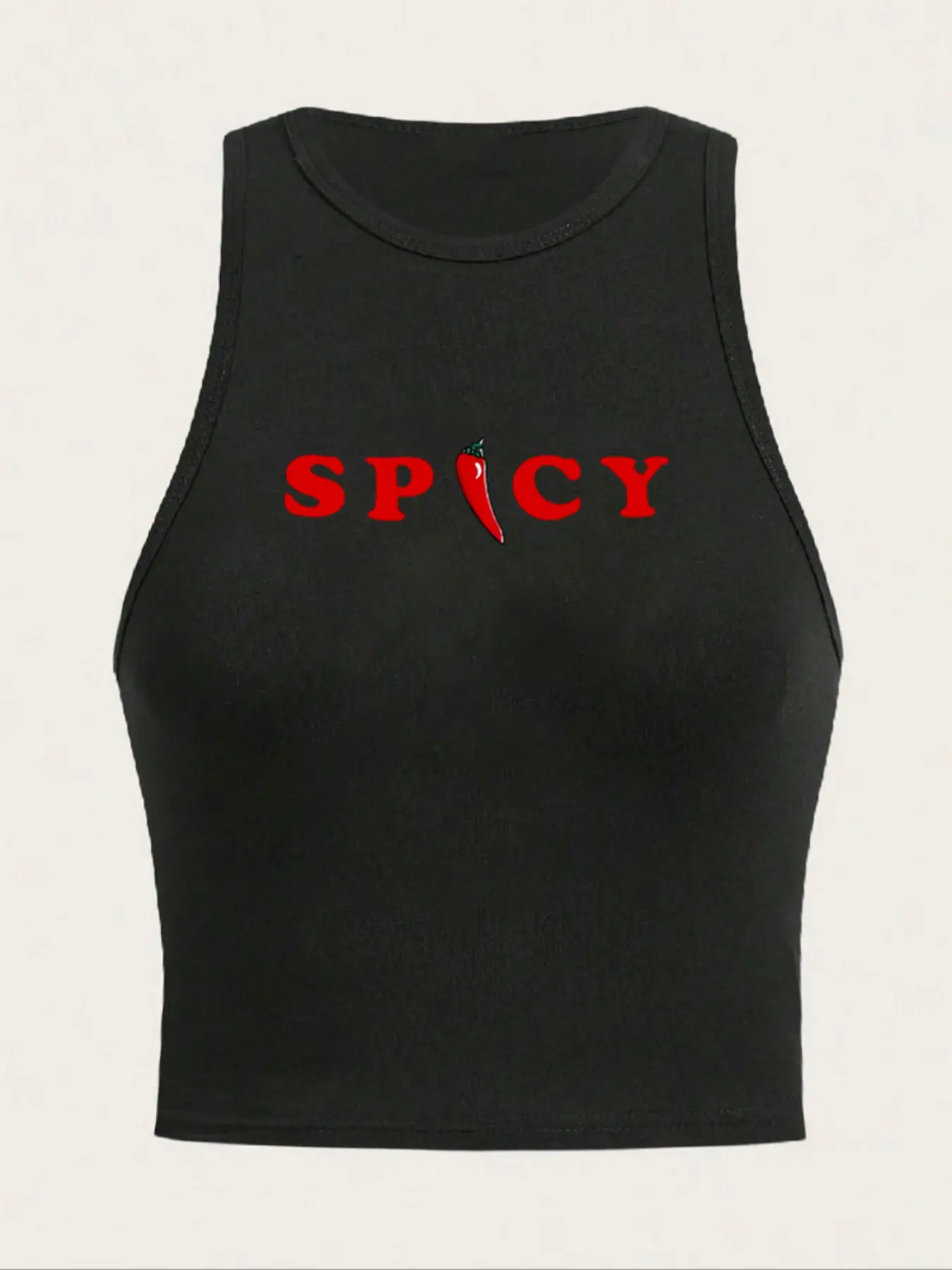 Retro red chili pattern tight fitting vest, Spicy summer casual sleeveless top, spicy food enthusiast vest, Fun pattern vest, Y2K spicy girl style, Womenswear, Casual Beach Tank