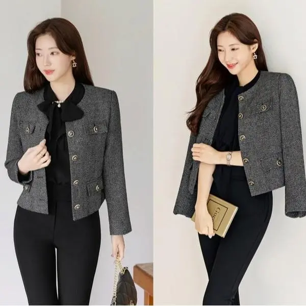 Elegant Classic Tweed Jacket Blazer for Women / Korean Style Classic Cardigan Autumn Winter Blazer / Long Sleeve Soft Jacket