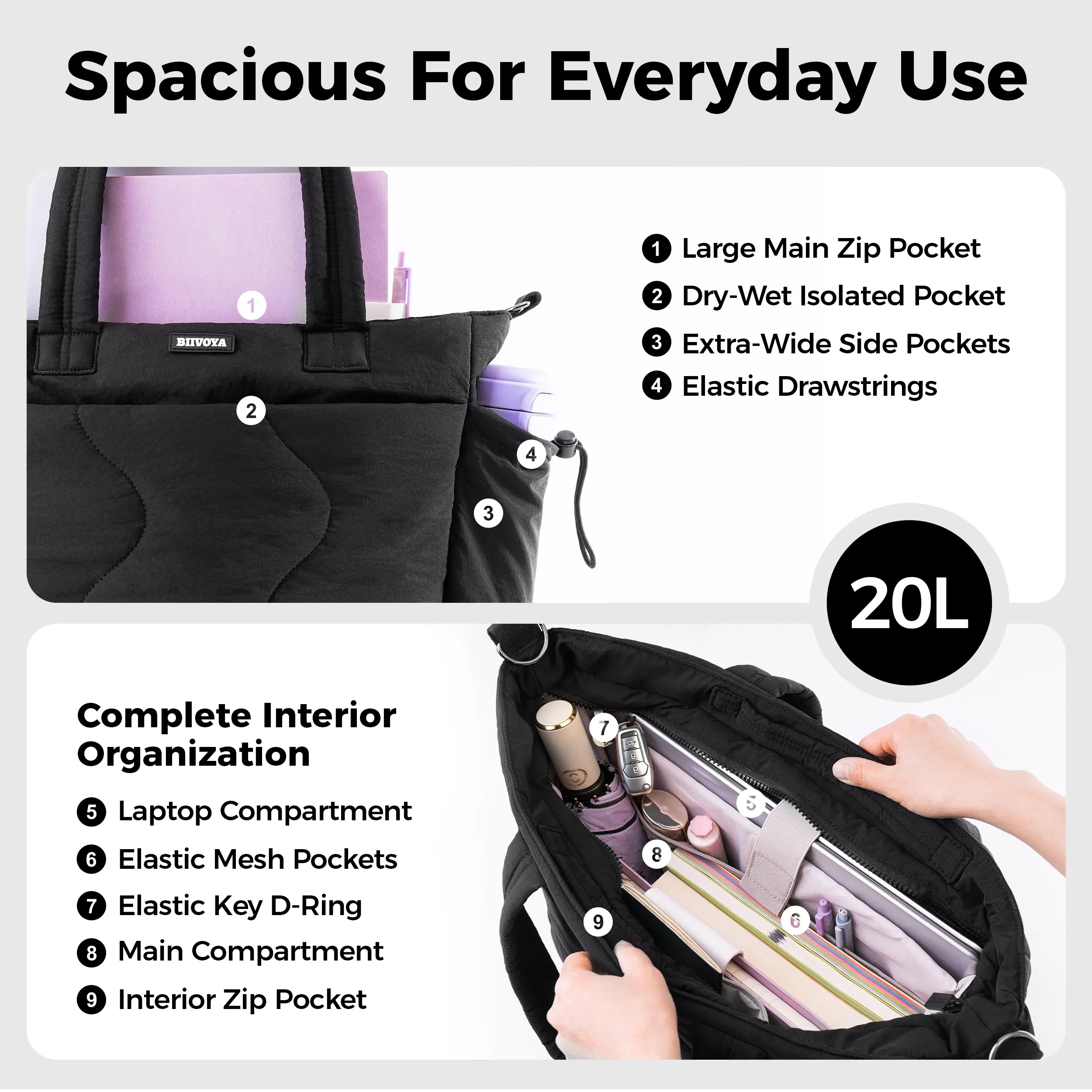 Quilted Puff Backpack Set with Wristlet Bag for Travel Work Gym BIIVOYA Summervibes Puffer Tote Bag for Women, 15.6 main image 2