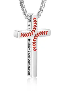 Baseball Bible Verse Boy, Stainless Steel Cross Pendant Chain, Christian Religious Baseball Accessory Gift, Cross Charm Necklace