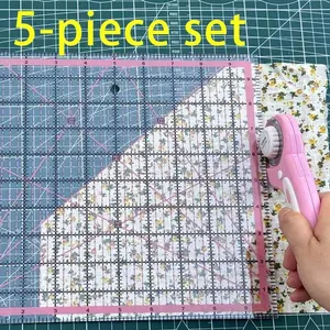 5-Piece Acrylic Sewing Template Set with Ruler, Durable Plastic Craft Ruler for Sewing, Quilting, Knitting, Embroidery, Design