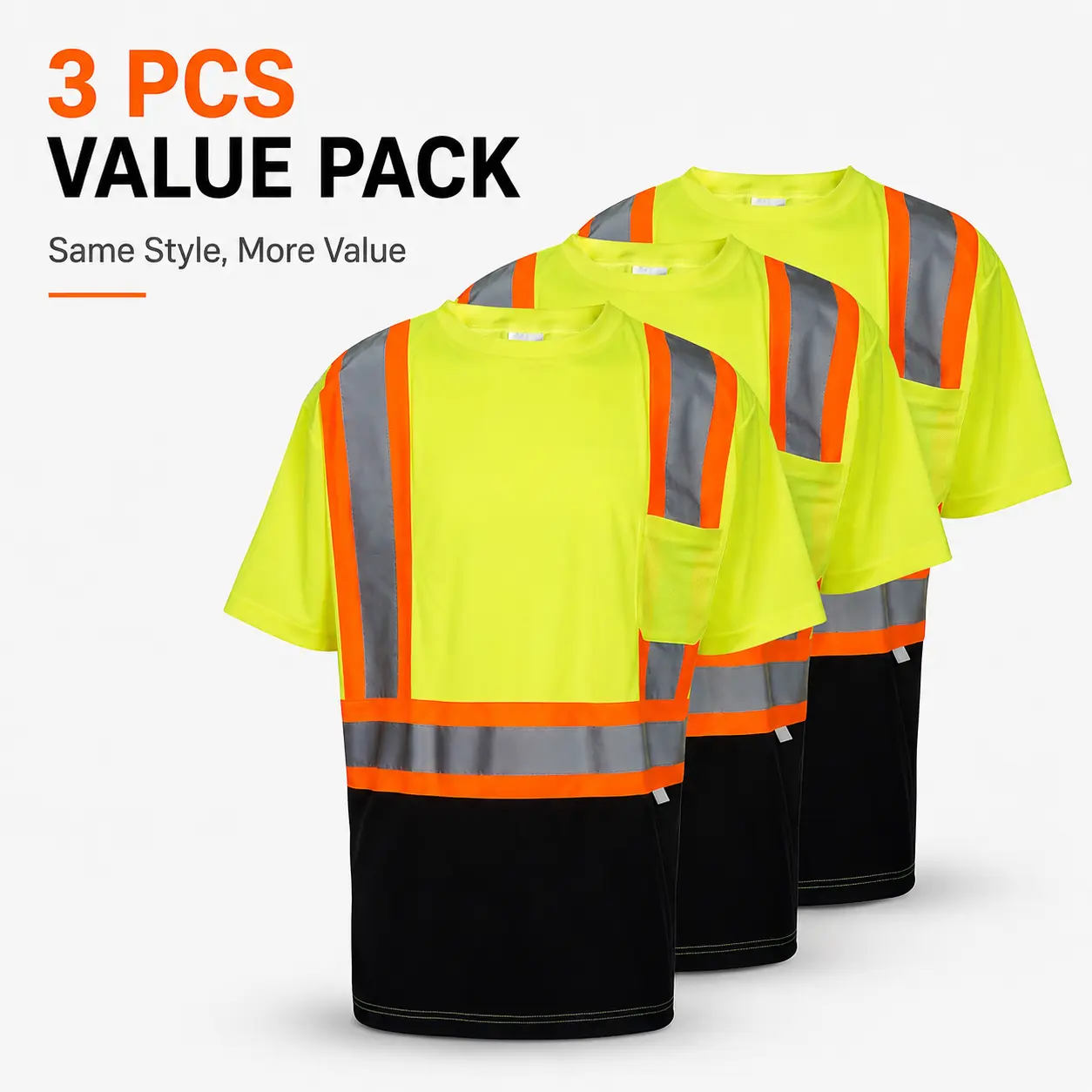 1/3-Pack Pomerol High Visibility Reflective Safety LongSleeve T-Shirts with Pockets, High Visibility, Breathable,Suitable for Workwear, Warehouse Construction, OutdoorSports, Night Fishing, Neon Green/Yellow
