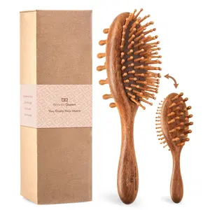 BONNET QUEEN Double-Sided Wooden Hair Brush & Scalp Massager, Sandalwood Paddle Brush with Cushion Massage Side, Detangling Hair Brush for Women & Men, Anti-Static, Relaxing Scalp Massage Tool