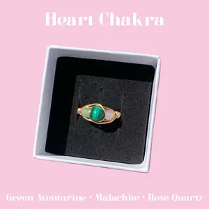 Heart Chakra Crystal Ring with Malachite, Rose Quartz, and Green Aventurine - Supports Heart Centered Healing and Emotional Balance
