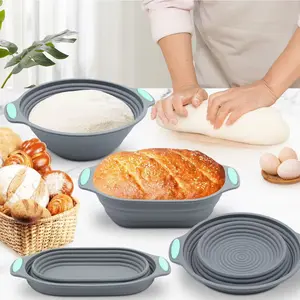 Premium Foldable Silicone Sourdough Banneton Basket | Bread Proofing & Baking Basket Set - Includes Oval & Round Bowls  Oven & Dishwasher Safe, Gifts for Bakers, Dough Fermentation Basin Oven Baking Utensils, Bakeware