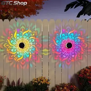 2-Pack Solar Mandala Projector Wall Lights, Waterproof Metal Outdoor Fence Lights, Decorative LED Projection Lamps, Weatherproof Ambient Lighting for Garden, Patio, Backyard and Courtyard Decor