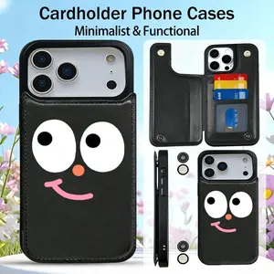 Cute Emoji Pattern PU Leather Wallet Phone Case with Card Slot, holds credit cards, bank cards, daily cards and cash. Compatible with iPhone 17 Pro Max, 17 Air, 16, 15 Pro Max, 14 Pro, 13, 12 ProMax Plus Series and Galaxy S22/S23/S24/S25 Plus/Ultra Series