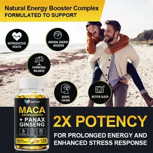 120 Capsules Organic Maca Root + Panax Ginseng 11400mg, Peruvian Maca Extract for Men & Women