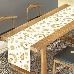 1Pcs Ramadan home decoration table runner, elegant platinum desktop decoration, durable polyester material, suitable for dining table and living room decoration during Eid al Fitr in Mubarak