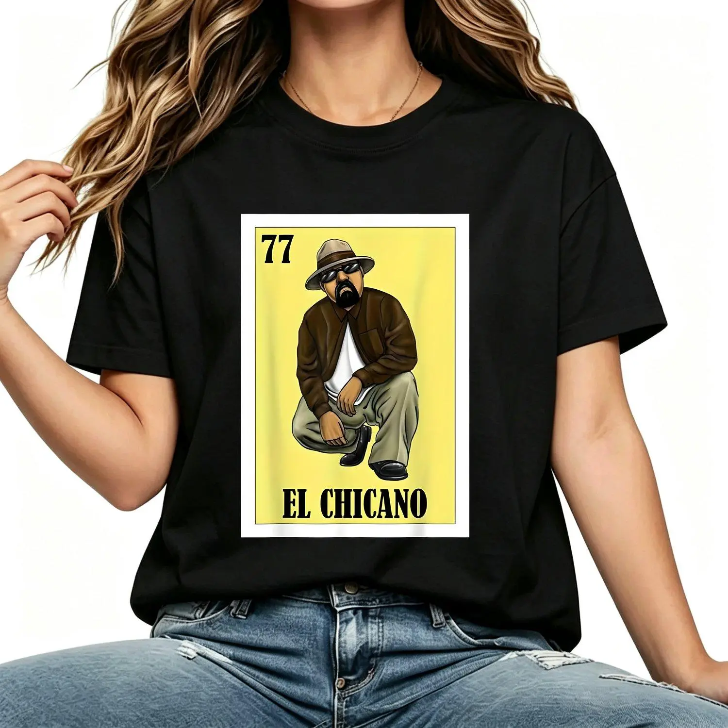Women's Short-Sleeve Mexican El Chicano Graphic T-Shirt, Lady's Vintage Cultural Design Streetwear Top, Casual Versatile Wear for Halloween, Christmas