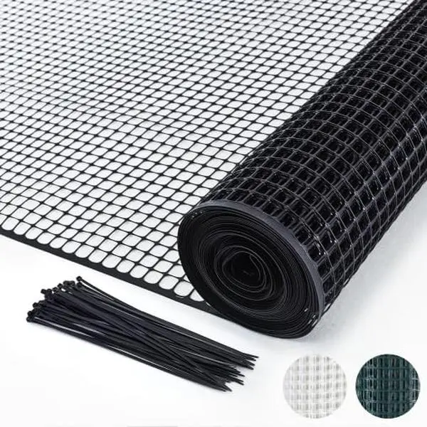 Plastic Hardware Mesh Netting, Garden Netting, Temporary Fencing, Tree Guards, Safety Net for Balcony, Deck, Stair Railing,  Barrier, Poultry, , with 50 Zip Ties, 4' x 50', Black