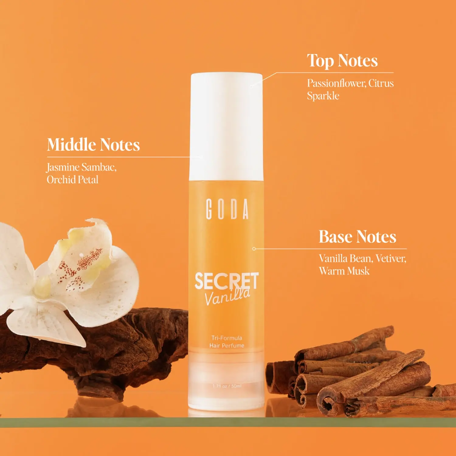 GODA Secret Vanilla Hair Perfume Mist, Warm Vanilla Floral Scent with Vanilla Bean and Jasmine, 1.7 fl oz / 50 mL