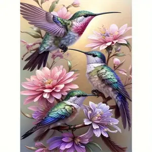 1 piece, [Three Hummingbirds], 5D diamond painting, Diamond Pattern Design, frameless, includes tool kit. All-art portrait painting, diamond art set, suitable for home decoration, handmade, relaxing, and stress-relieving gift, Wall Art Painting.