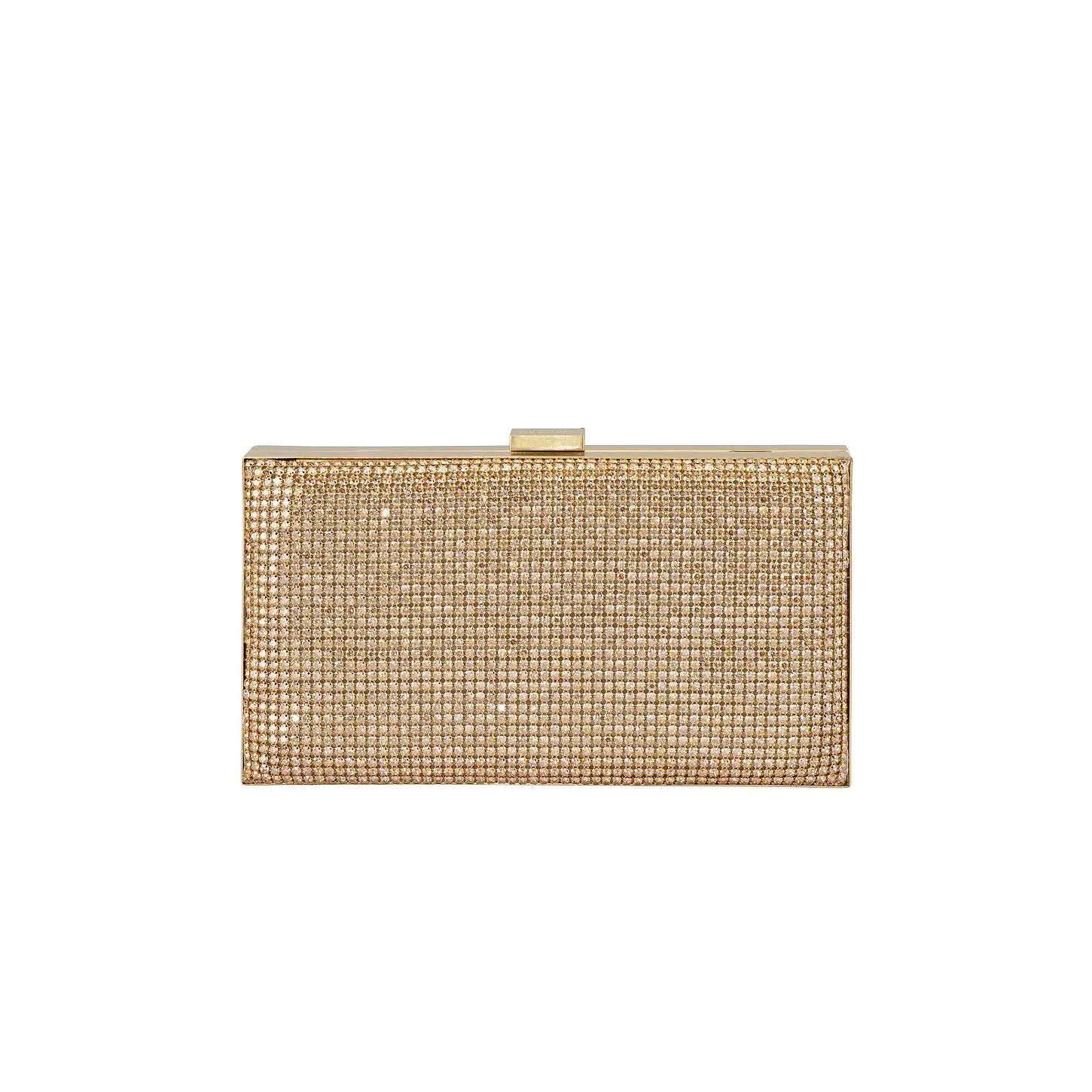 olga berg Stef Crystal Box Clutch in Gold