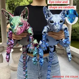 2-Pack 3D Printed Sphinx Cat Statue with Realistic Eyes, Home Desktop Ornament, collectible figurines, Indoor Outdoor Multi-Functional Decoration, Random Eye Color