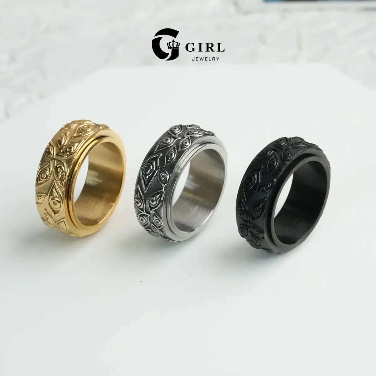 GGIRL “Eye Of God” Stainless Steel Rotating Vintage Titanium Ring—A Stylish Piece Of Jewelry And A Unique Unisex Gift Perfect For Anniversaries, Birthdays, And Holidays